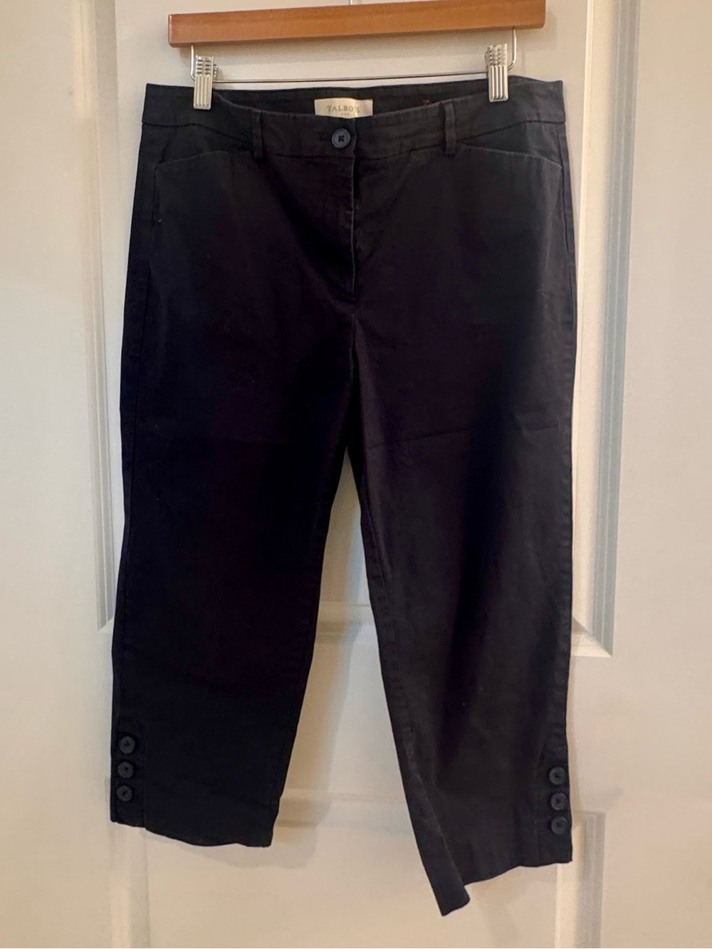 Talbots Navy Cropped Ankle Button-Hem Pants